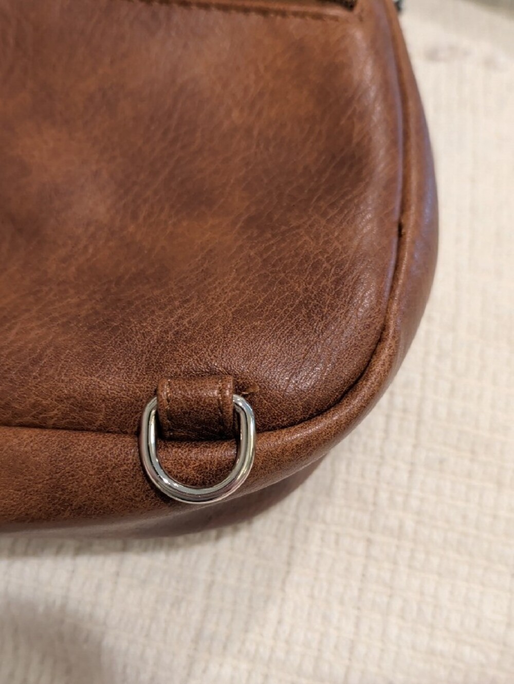 Brown Faux Leather Crossbody Bag with Patterned Adjustable Strap - Picture 6 of 14